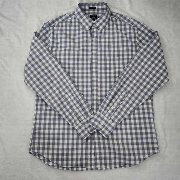 J. CREW Men's Classic Fit Gingham Long Sleeve Button Down Shirt Grey White Large - Picture 1 of 11